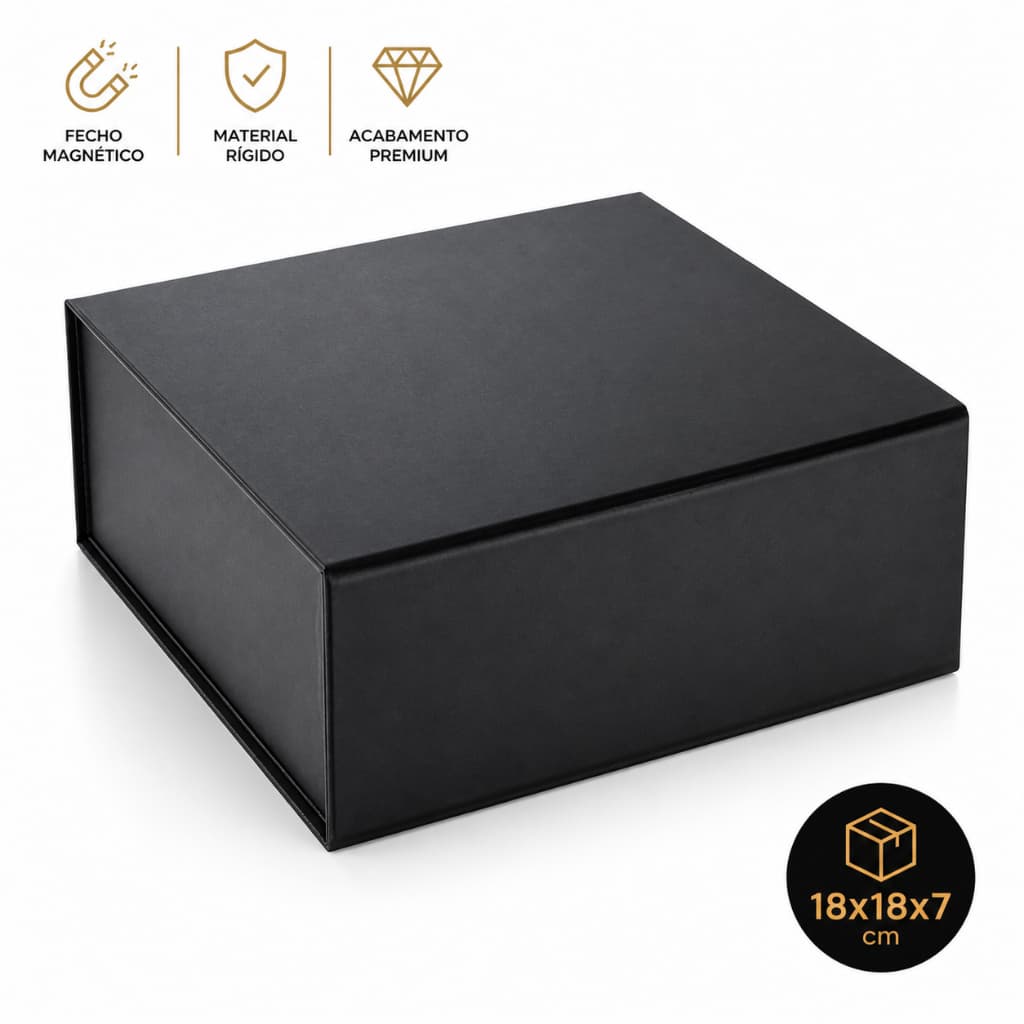 Caixa Presente Luxo 18x18x7 Preta Rígida Com Fecho Magnético Premium Ideal Para Kits, Perfumes e Cosméticos