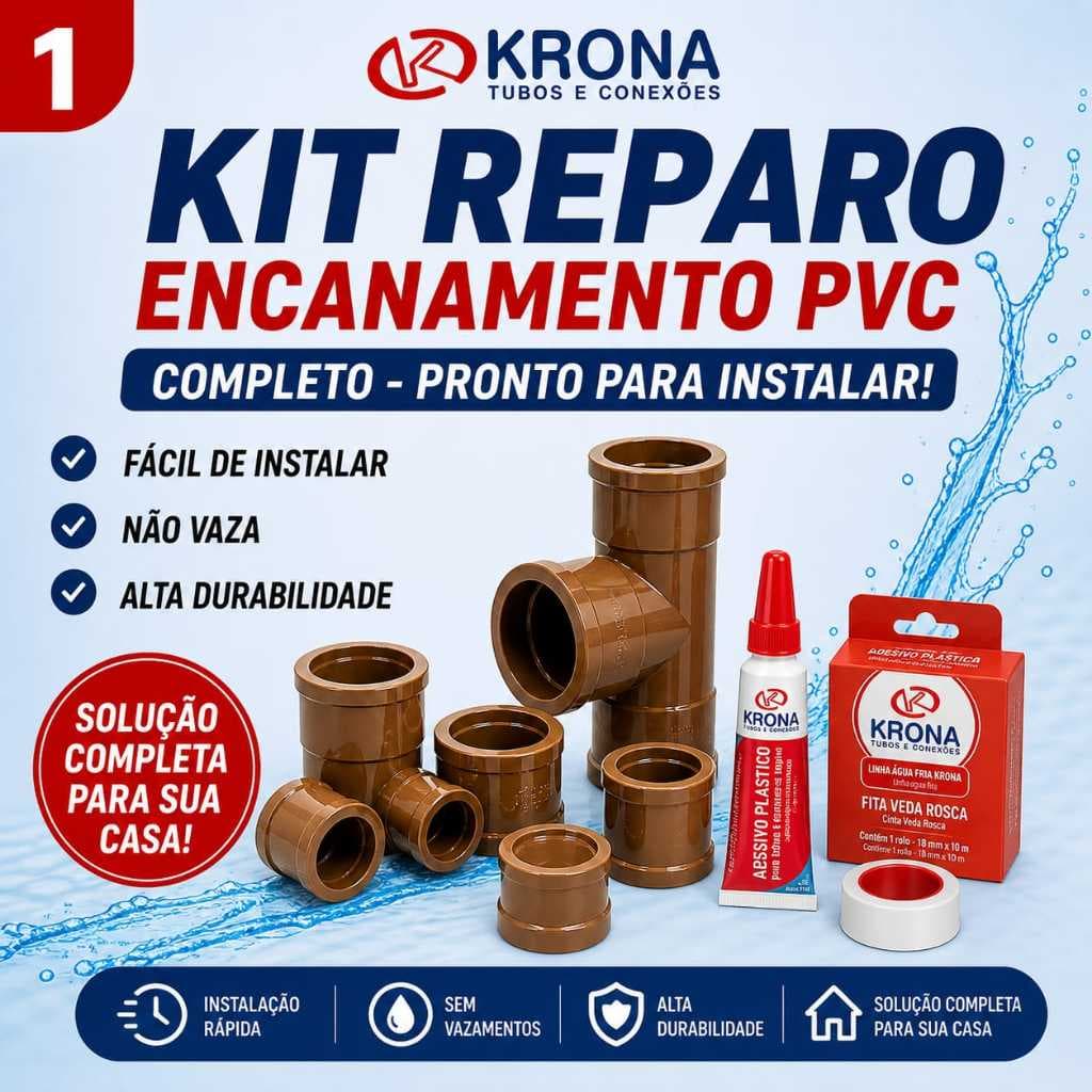 Kit Reparo Encanamento PVC Completo Não Vaza Fácil Instalação Pronto Para Usar ORIGINAL KRONA