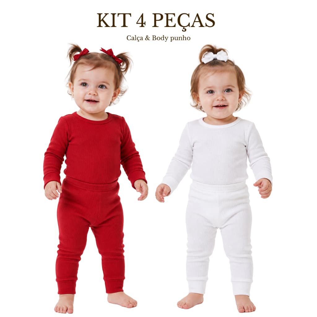 Kit 4 Peças - Body e Calça Punho Canelado Mijão Pagão Roupa Para Bebe Praticidade Conforto Qualidade