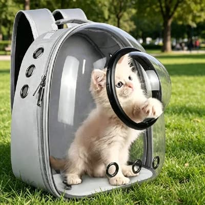 Bolsa de Transporte Pet Arejada Mochila Dupla Alça Confortável Leve Visão Panorâmica para Gatos e Cachorros Pequenos