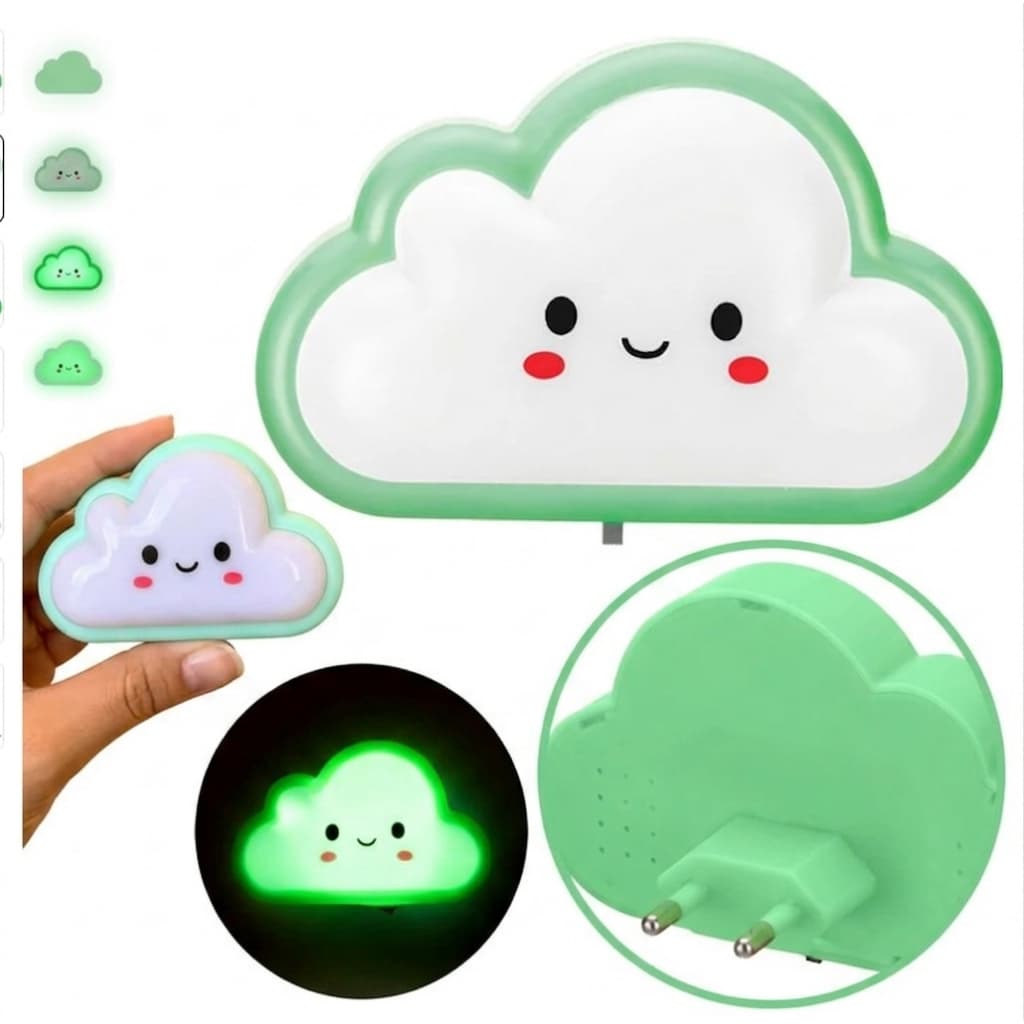 Abajur Tomada Quarto Bebe Criança Nuvem Luminaria Fofinho