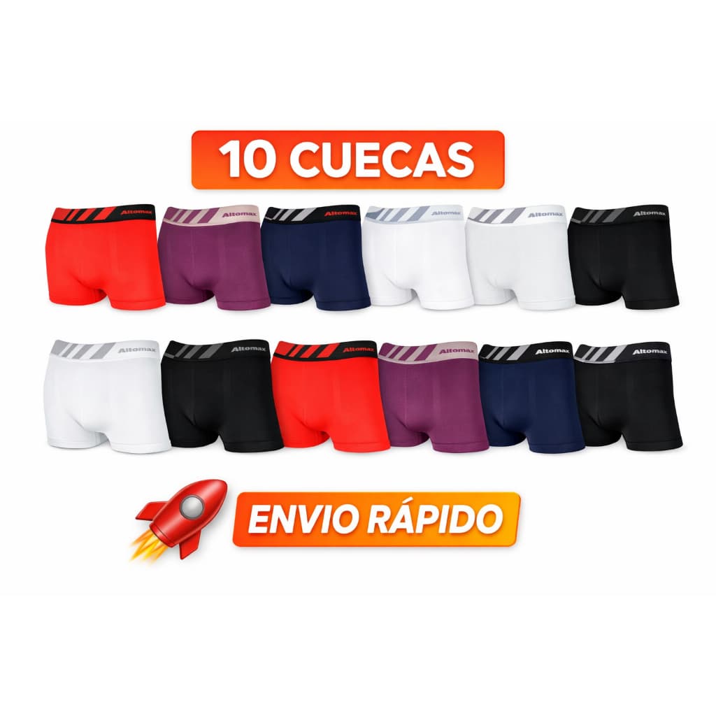 Kit 10 Cuecas Boxer Sem Costura Lisa Masculina