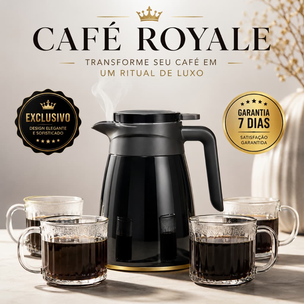 Conjunto Garrafa Térmica 190ml com 4 Canecas de Vidro Elegante Café Chá Luxo Cozinha Moderna