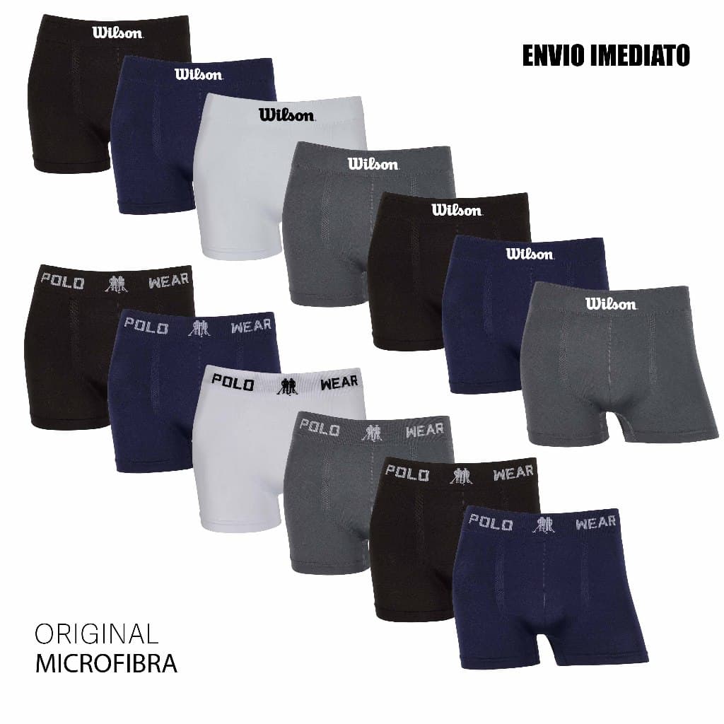 Kit 6 ou 13 cuecas boxer microfibra Original marca Polo Wear e Wilson