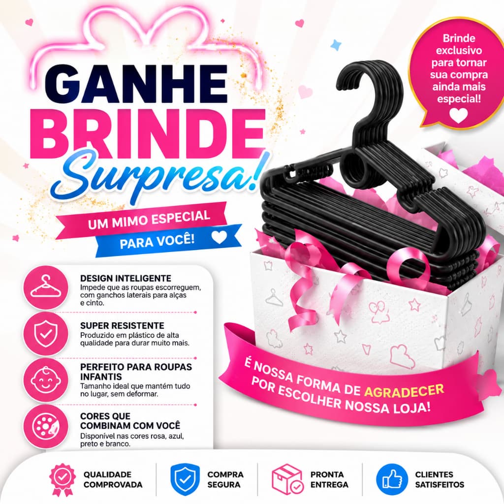 Kit até 50 unidades Cabide Reforçado bebe Baby infantil juvenil cores