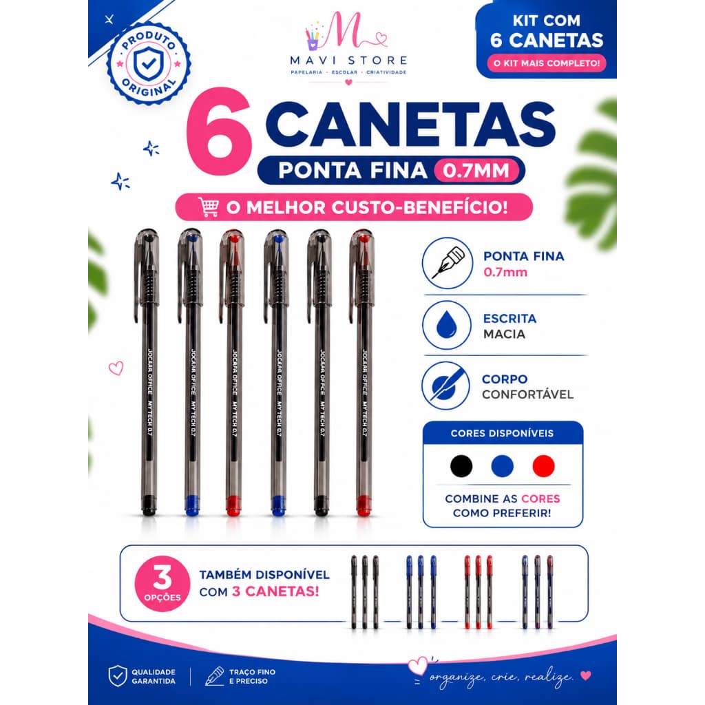 Caneta Esferográfica 6 Unidades My-Tech Jocar Office 0.7mm