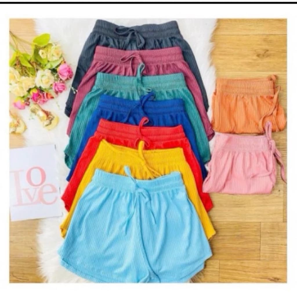 Kit 3 Unidades Short Box Canelado Feminino Casual