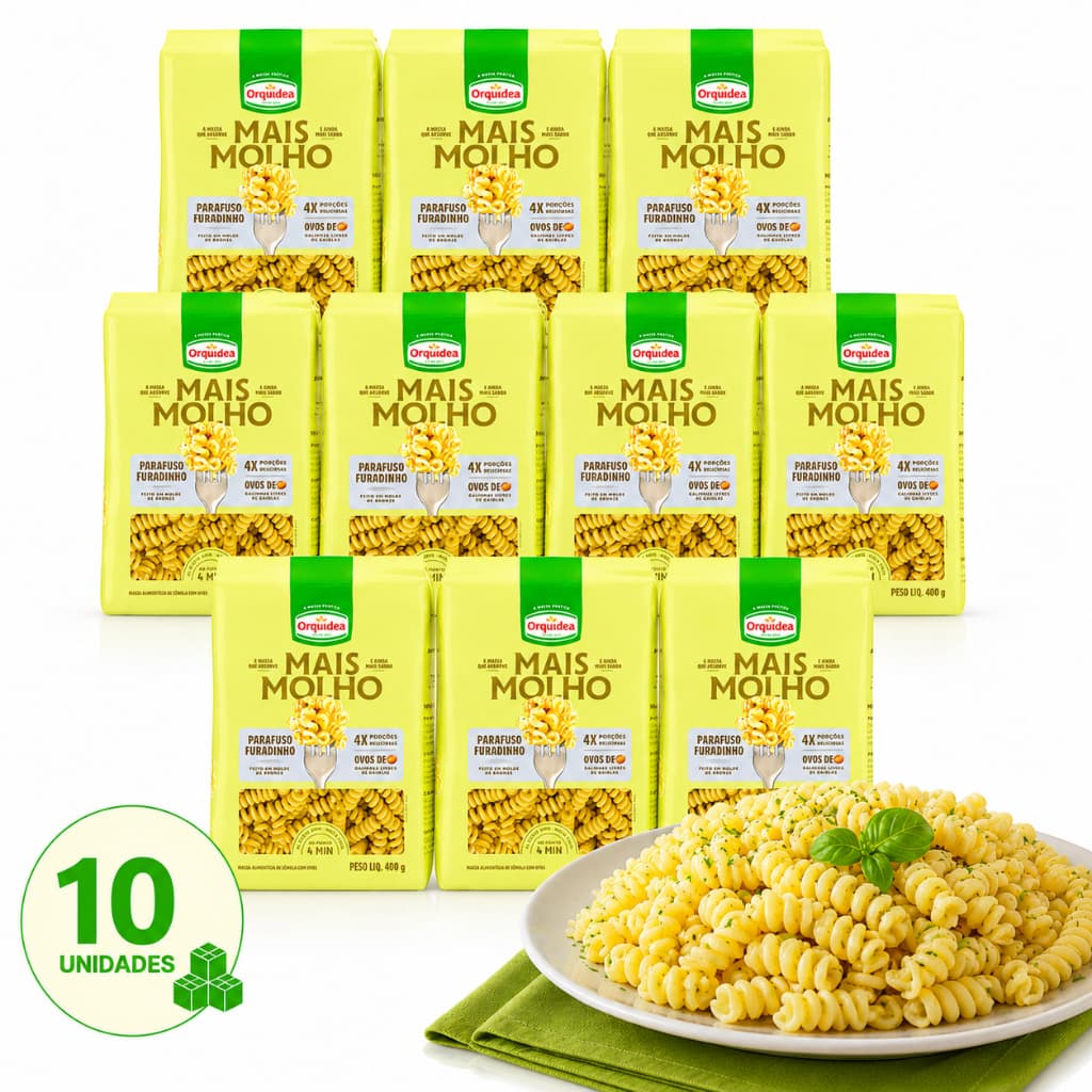 Macarrão Parafuso Orquídea Furadinho Com Ovos 400g Kit 10 Unidades