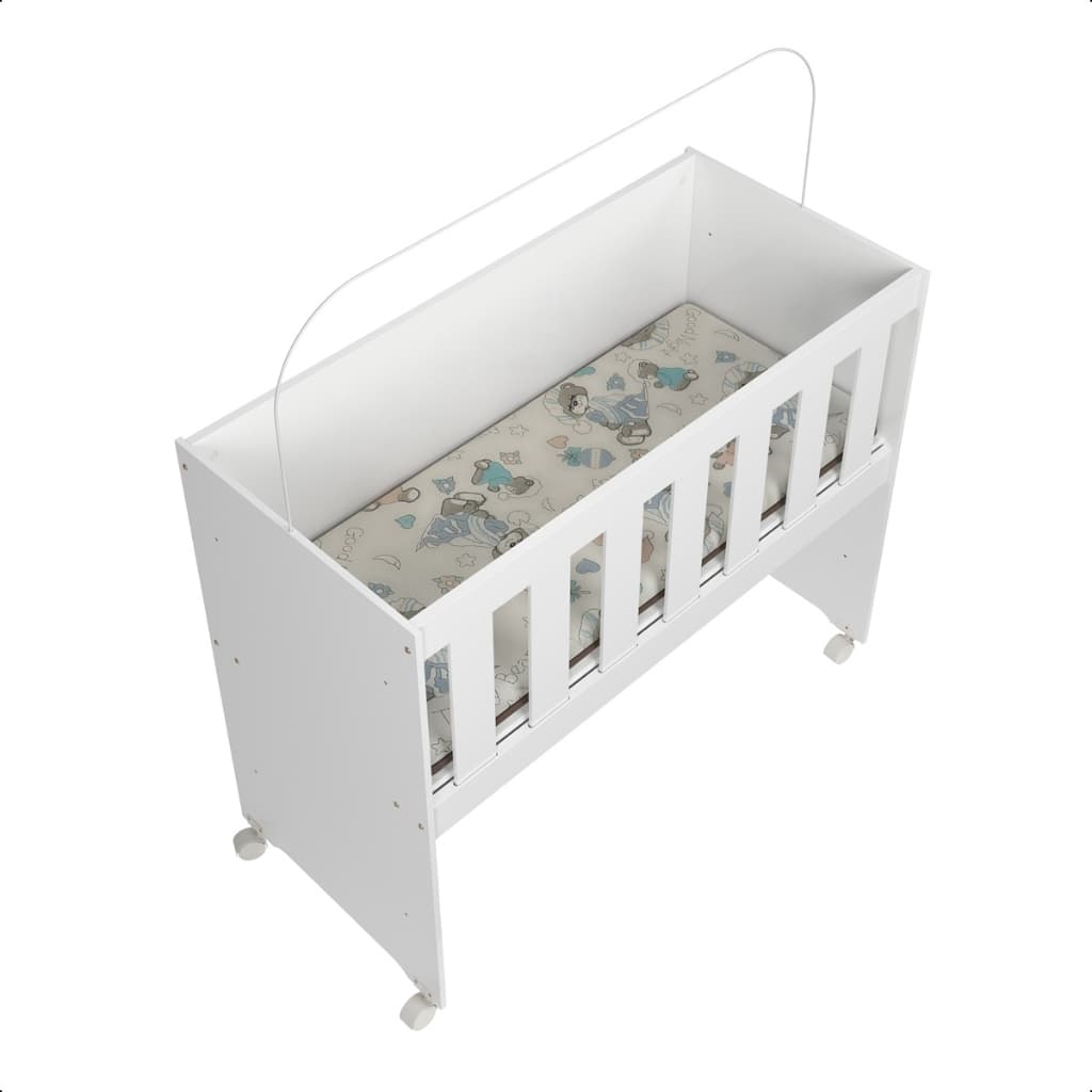 Berço Rubi 5 em 1 Mini Berço Portátil em MDF com Rodízios e Travas + Colchão Incluso