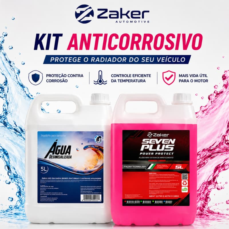 Kit Anticorrosivo Radiador Aditivo Rosa + Água Desmineralizada Pura Honda VW Fiat Chevrolet