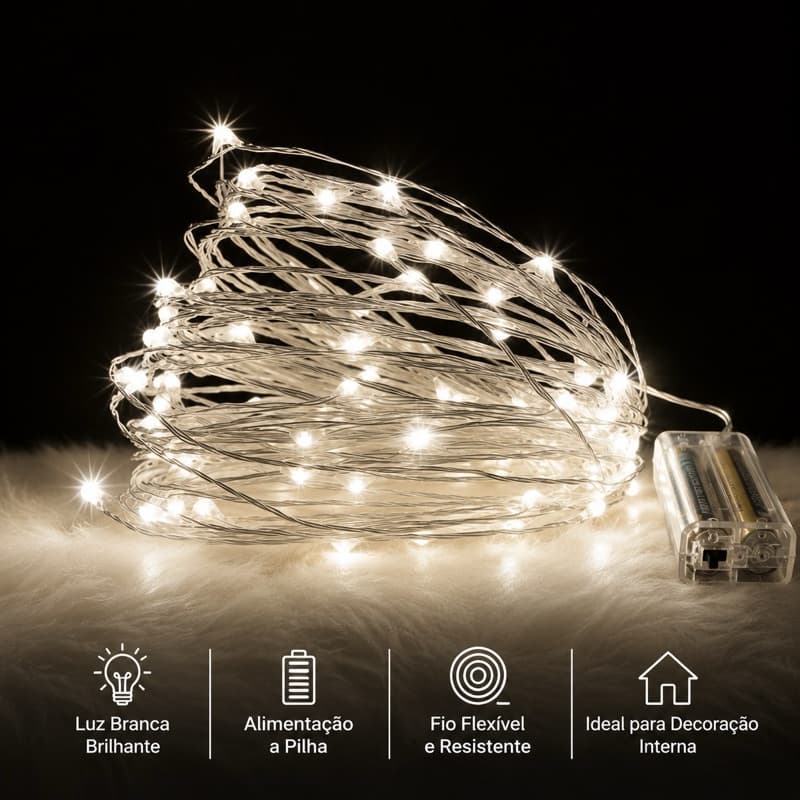 FIO FADA Prata 40led Branco