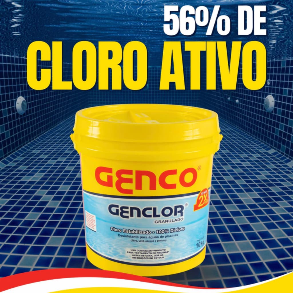 Cloro Genco Genclor 10kg Estabilizado Granulado Piscina 56%