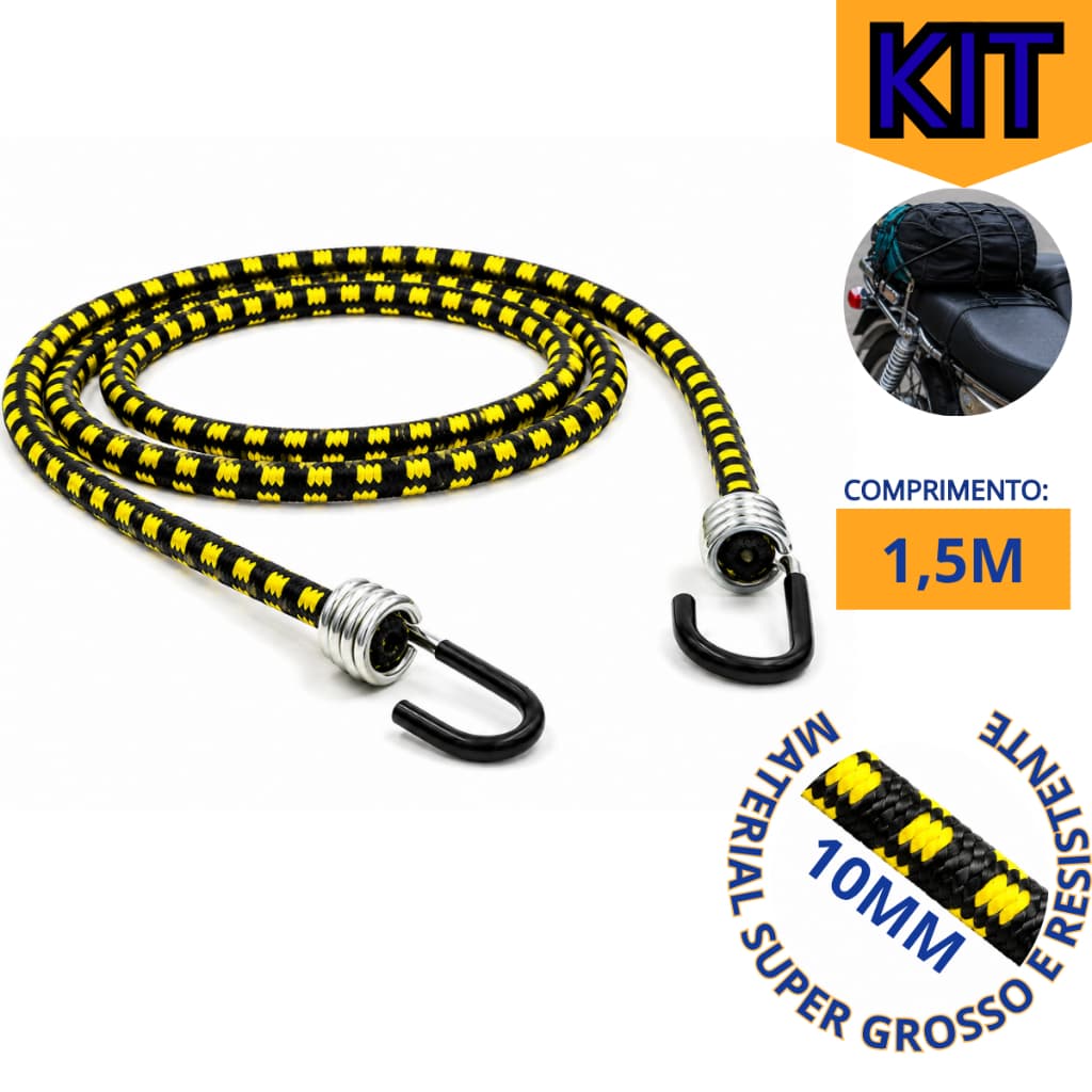 Elástico Extensor 10mm Ultra Grosso 1,5m Resistente Para Cargas Pesadas Moto Bagageiro Bike