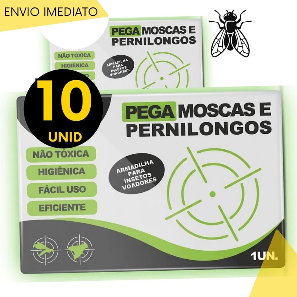 Kit 10, 5 ou 4 un - Pega Moscas Adesivo p/ Insetos e Pernilongos - Seguro para toda a família