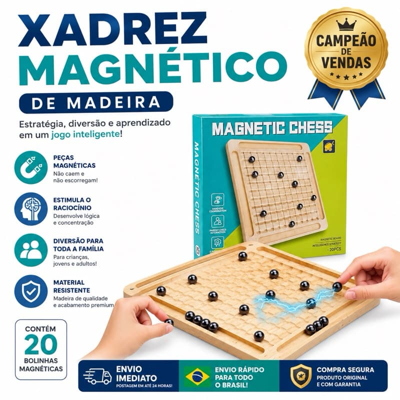 Jogo Magnético de Madeira Bolinhas Imã Jogo de Estratégia Antistress Educativo Portátil