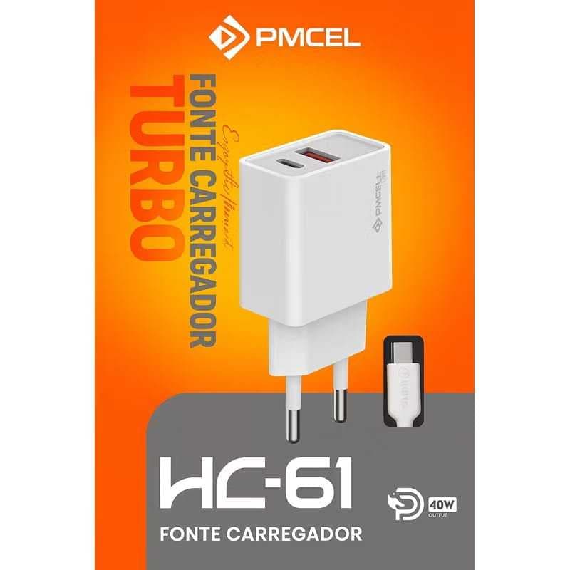 Fonte Carregador Turbo 40W HC-61 Com 2 entradas tipo C e USB!