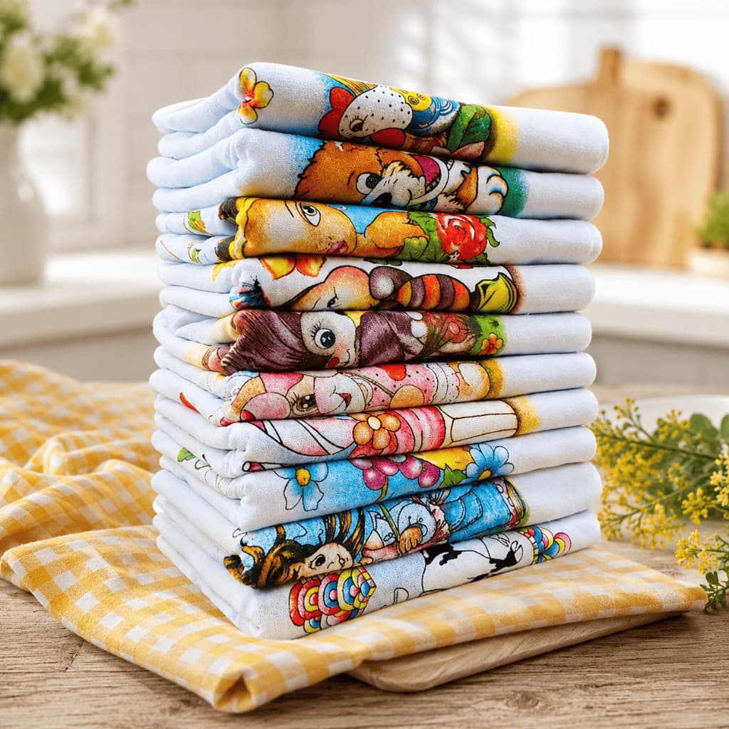 Kit 10 Pano De Prato Estampado 100% Algodão Premium - 38cm X 63cm