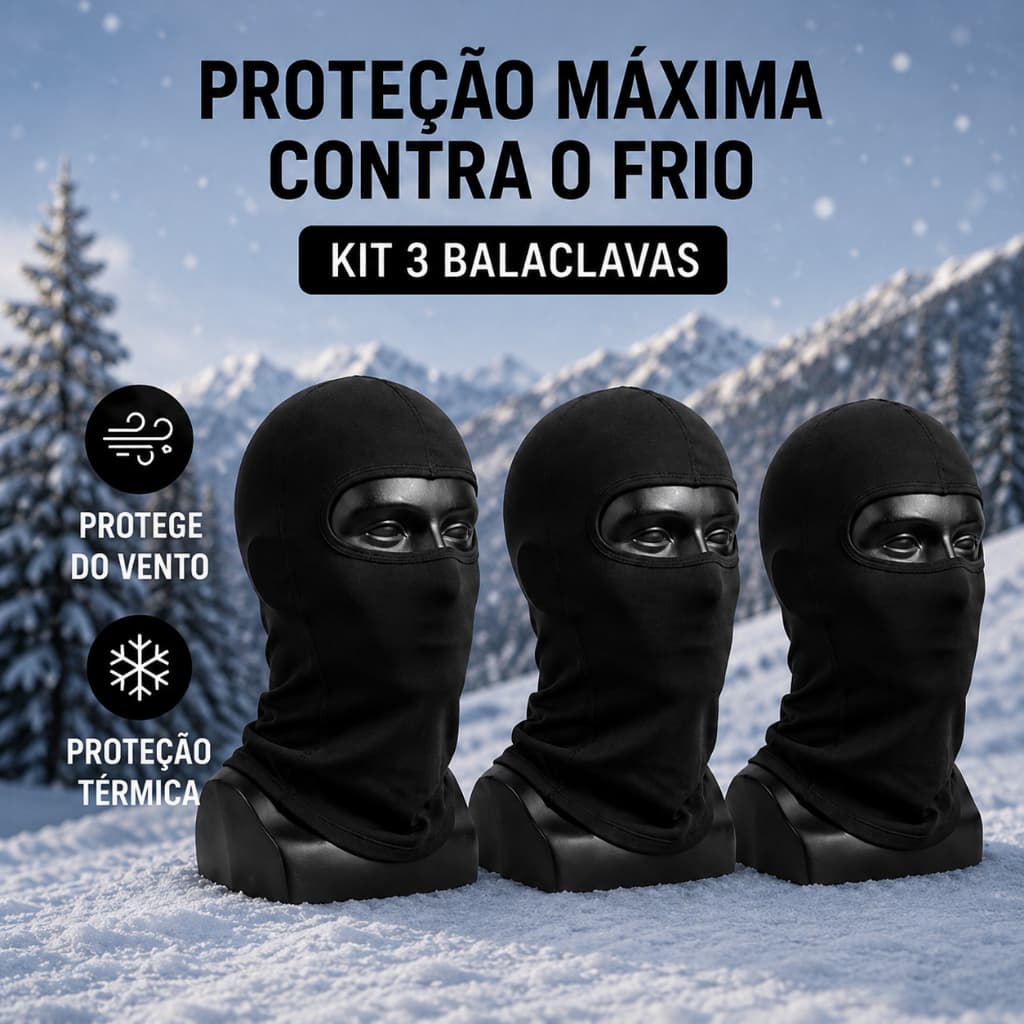 Kit 3 Balaclavas Inverno Proteção Frio Térmica UV50+ Premium