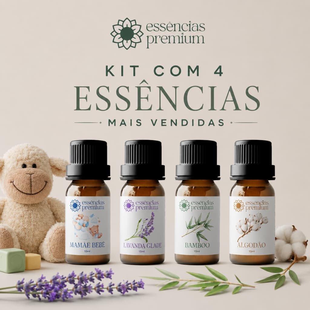 Kit 04 Essências mais vendidas Para Aromatizador e Difusor de Ambiente 15 ml