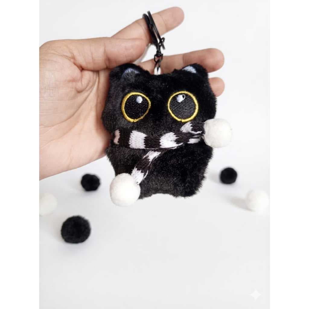 ✨ Chaveiro Gatinho Preto de Pelúcia 🖤 Cachecol Fofo Aesthetic Bolsa Mochila Kawaii