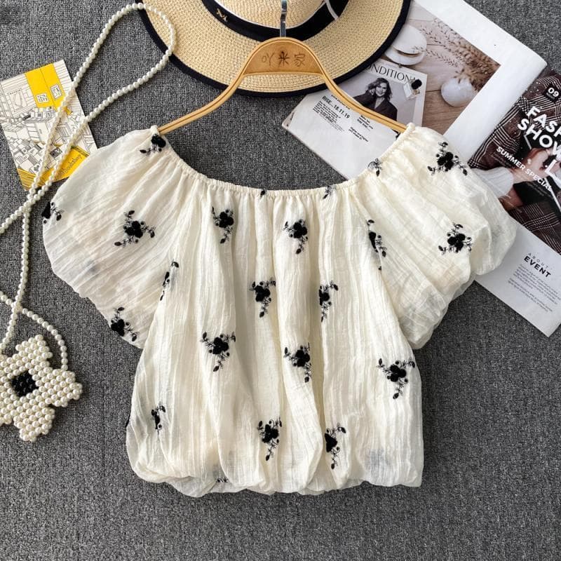 Blusa de Chiffon estilo coreano doce, mangas bufantes delicadas, modelagem elegante versátil para mulheres.