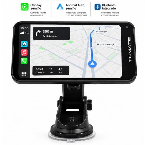 Multimídia Portátil CarPlay 6.25" Android Auto Wireless Bluetooth Universal Comando Voz GPS HD