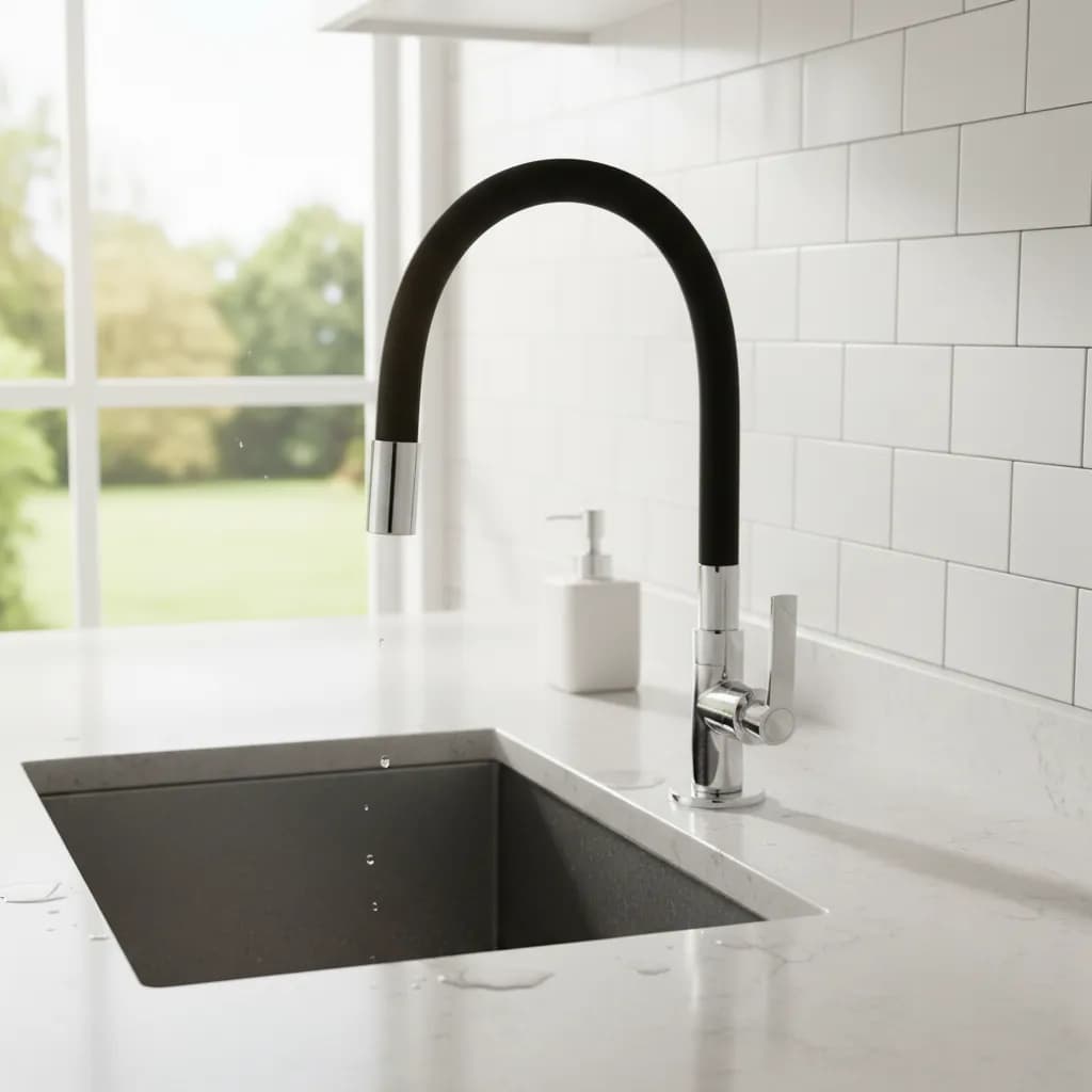Torneira Gourmet Flexível Cozinha Aço Inox Metal Mesa Bancada Parede Tubo Preto 1/4 Volta Cromada