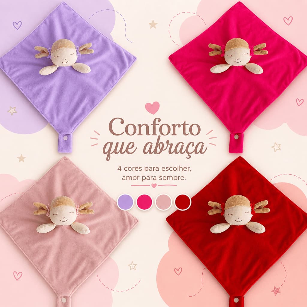 Naninha Bichinhos Bebe em Plush Prendedor Chupeta Boneca Livia Rosa Lilás Pink Vermelho