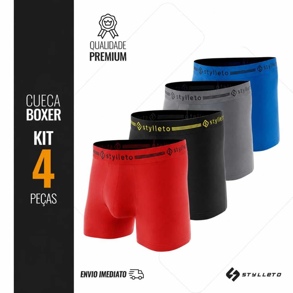 KIT 4 CUECA BOXER ADULTO EM MICROFIBRA PREMIUM FORRO 100% ALGODÃO ROUPA MASACULINA DE QUALIDADE