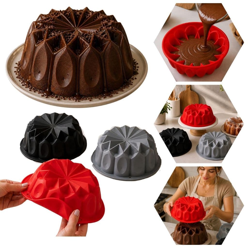 Forma Silicone Grande Para Bolo E Pudim 22cm Antiaderente Flexivel Forno Air Fryer Facil Limpeza