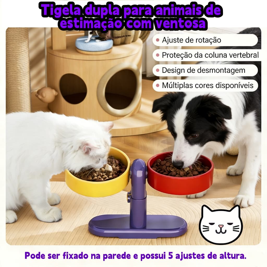 Comedouro Bebedouro Pet Cachorro Gato Com Ventosa Regulagem De Altura