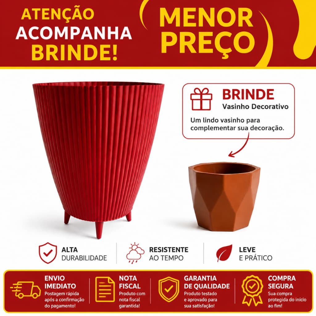 Vaso para Planta Canelado 34x26 Coluna Decorativo Jardim Sala Moderno Resistente