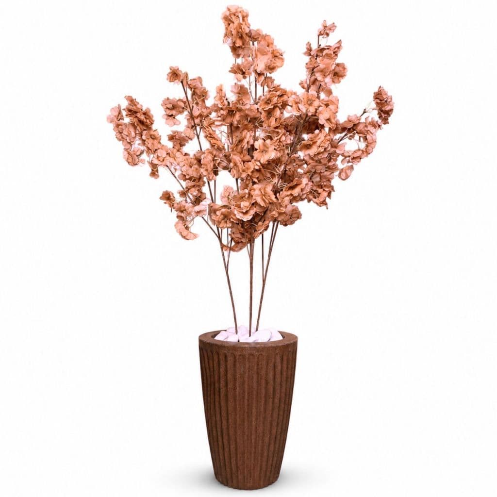 Planta Artificial Cerejeira Vaso Polietileno Marrom Enfeite