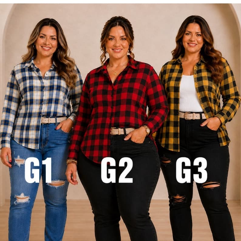 Camisa xadrez plus size manga cumprida  G1 G2 G3 elegante moda festa junina versátil  no tecido  duna e crepinho