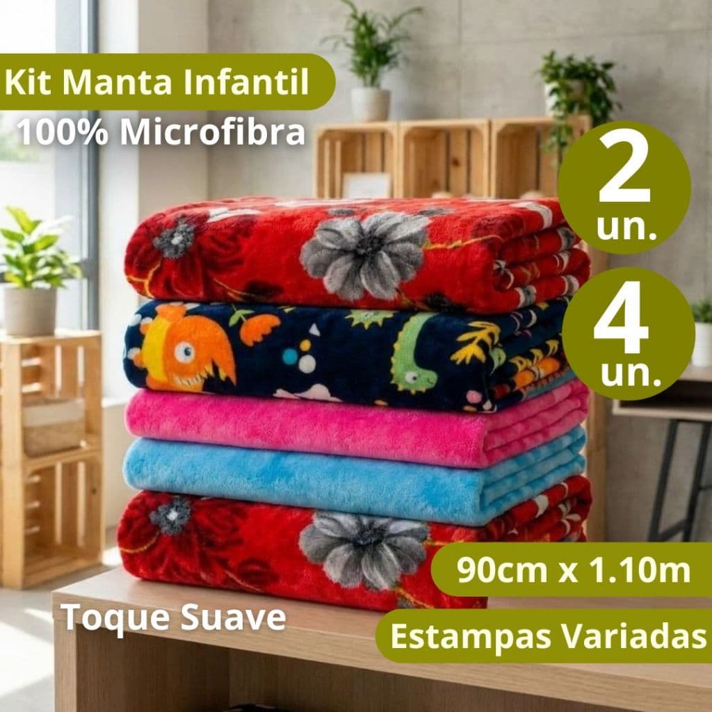 Kit PET com 2 ou 4 Mantas Quentinhas Infantil 90x110cm Microfibra