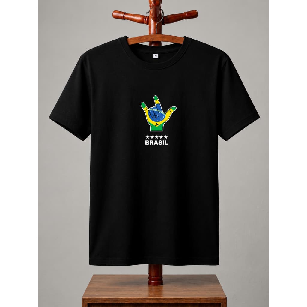 Preta Camiseta BRASIL Seleção T-Shirt Prática Casual Esporte Blusa Torcedor Comum Futebol Usual Time Básica Manga Curta