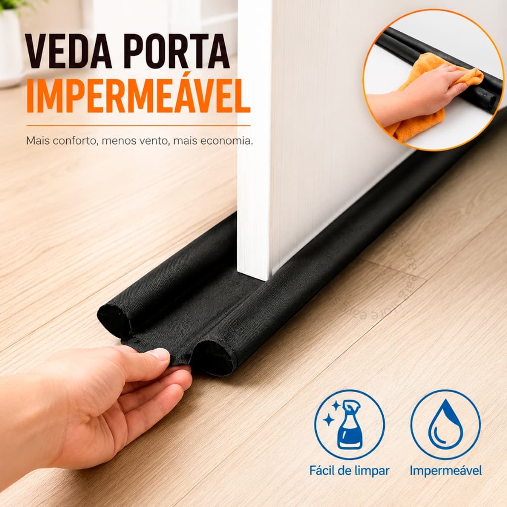 Veda Porta Rolinho 70cm Ou 80cm Protetor Ajustável Impermeável Vedação Dupla Proteção