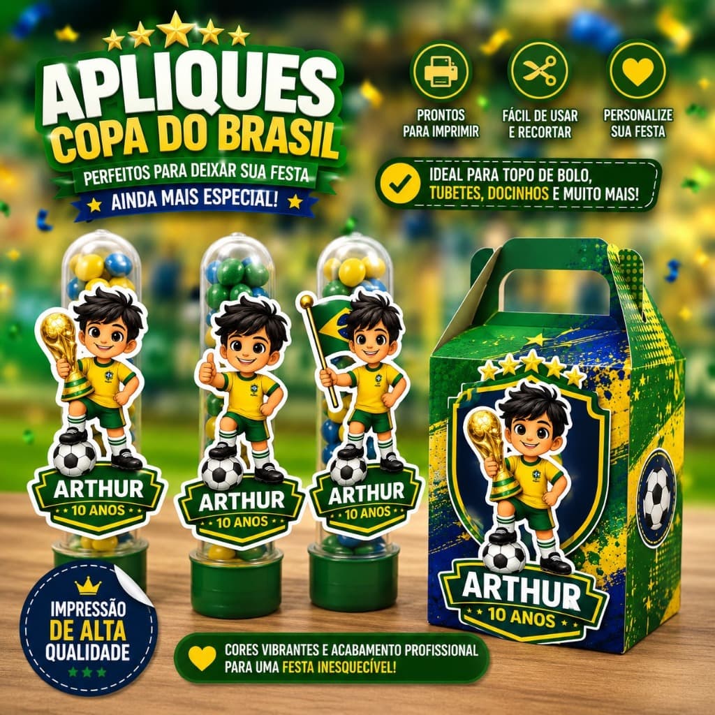 20 Apliques personalizado Futebol  Copa do Mundo Brasil 7cm