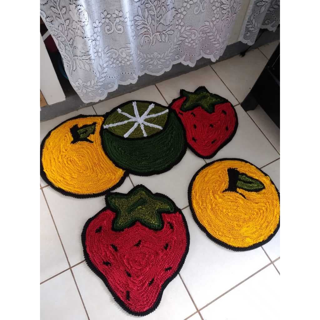 Conjunto de cozinha frufru passarela + 2 tapetes decorativos artesanais - frutas