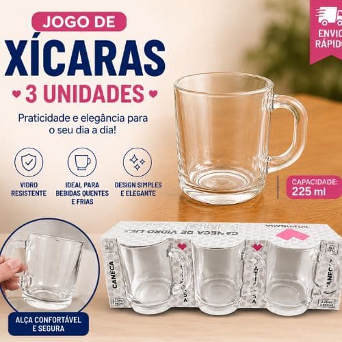 Xícara de Vidro Original Glass 225ml para Café Chá Leite Kit Resistente