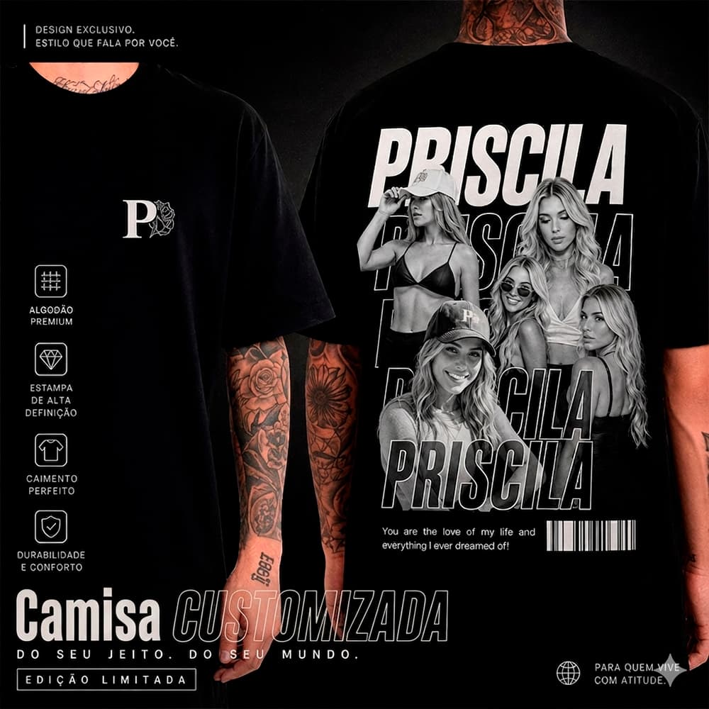Camiseta Namorada Personalizada Foto + Nome Camisa Streetwear Algodão Premium Presente Criativo Casal