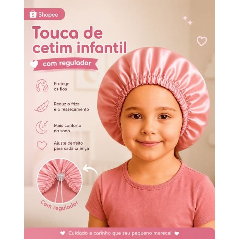Touca de Cetim Antifrizz para Dormir | Touca Tamanho Infantil