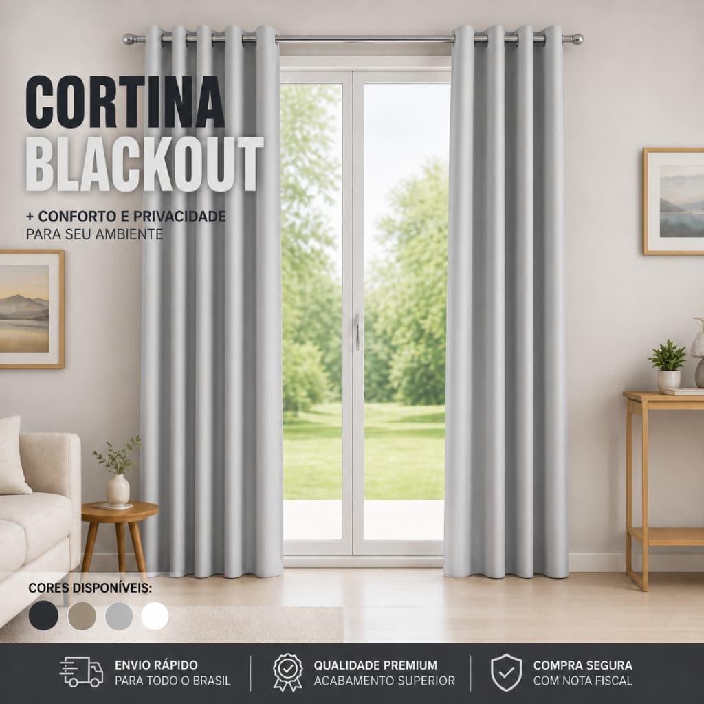 Cortina Blackout Tecido Premium com Ilhós 6 a 2 metros – Veda Luz, Conforto Térmico e Privacidade