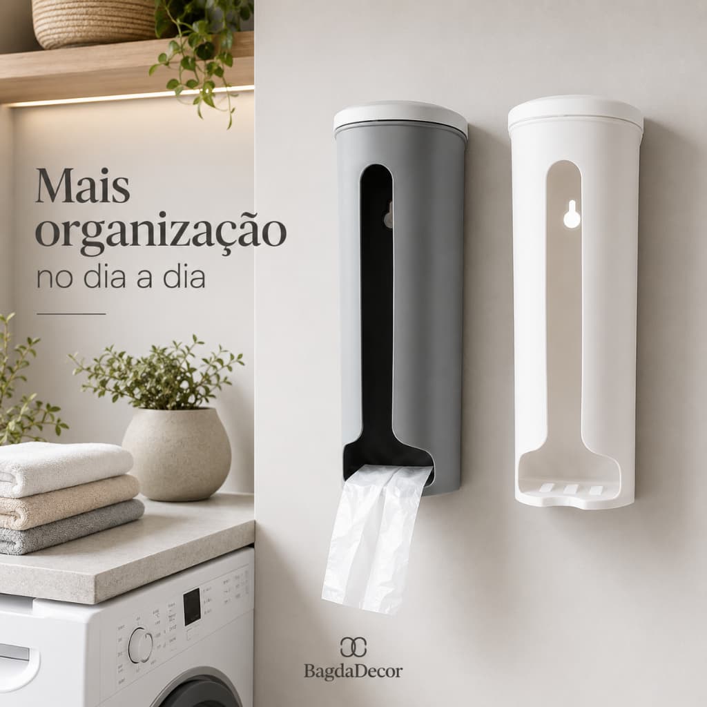 Porta Sacolas Adesivo Sem Furo para Cozinha ou Armário Branco/Cinza – Plástico Resistente