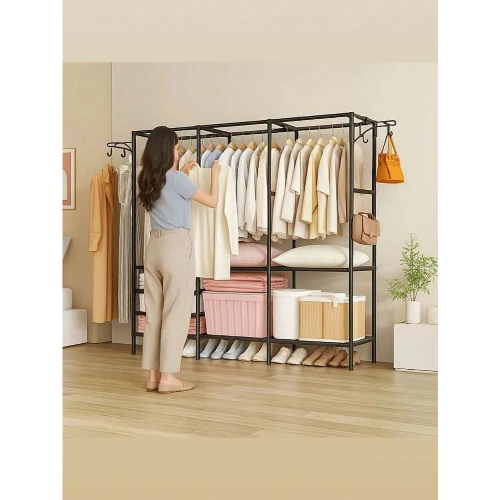 Arara Cabideiro Triplo De Roupas Com Sapateira Closet Aberto 2W-069 Multiuso Design Moderno