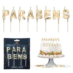 Vela de Aniversário Parabéns Letras Coloridas Glitter Silver Festas - Kit c/ 8 Velas