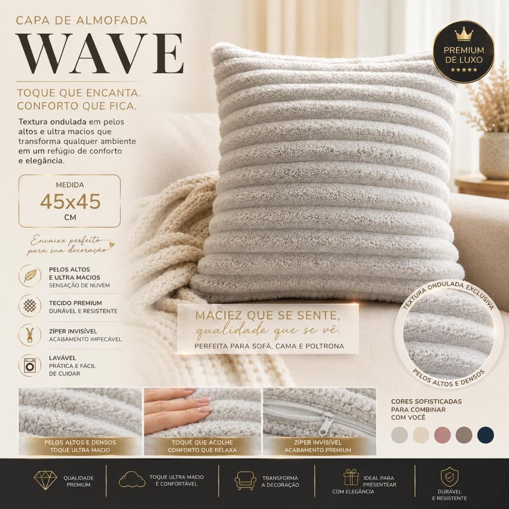Capa de Almofada Decorativa Para Sofá, Cama de Pelúcia Luxo Soft Wave 45x45 - Novadecora