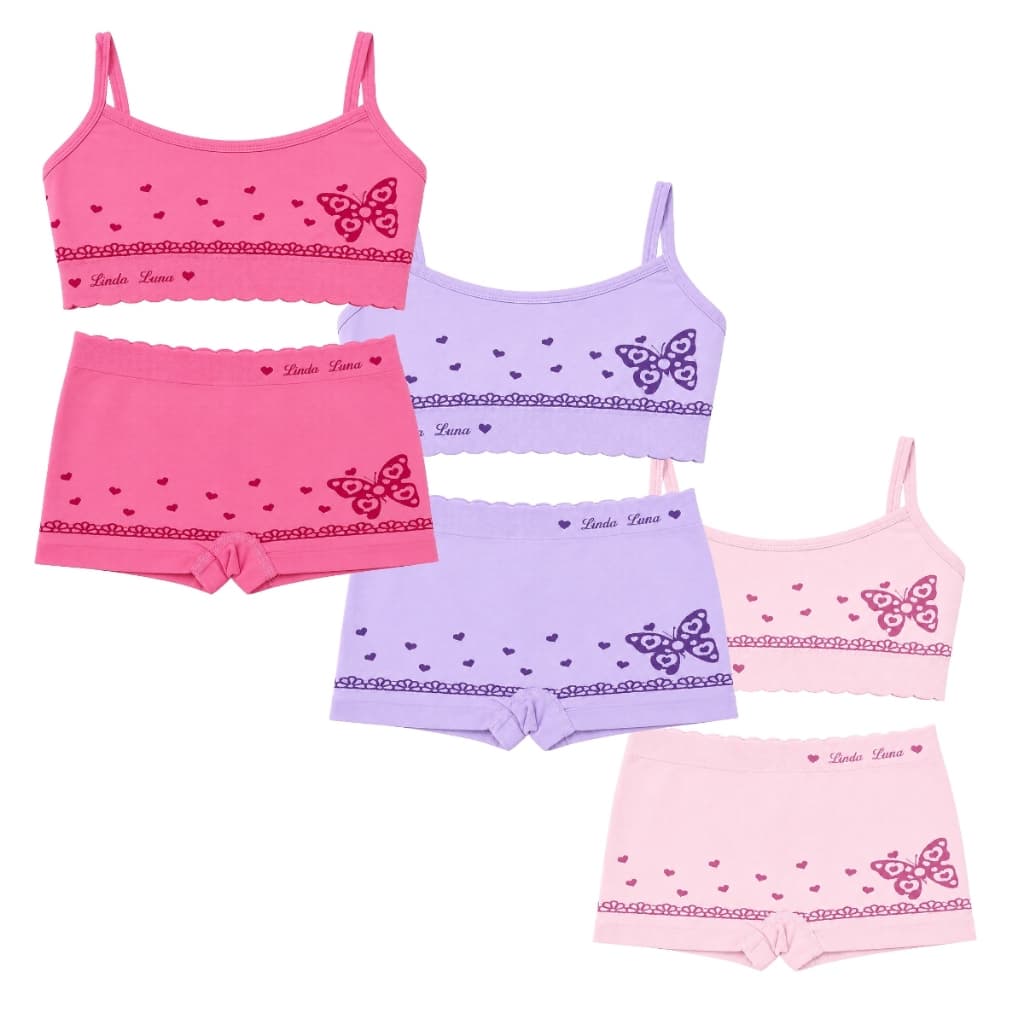 Kit 6 Peças de Top e Calcinha Box - Roupa Intima Infantil Juvenil (3 conjuntos)