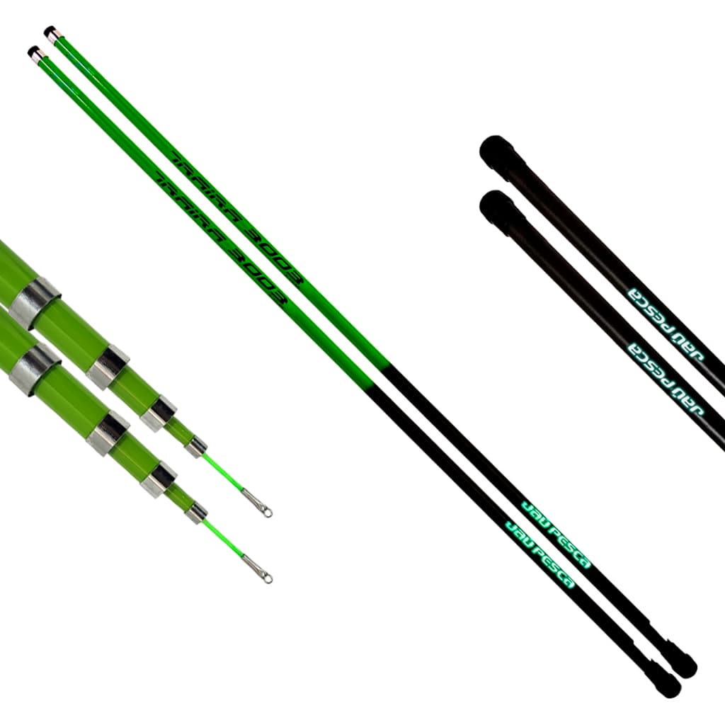 Kit 02 Vara Telescópica Traíra Gomo Longo Verde 3,00m de 10-20lbs - Jaú Pesca