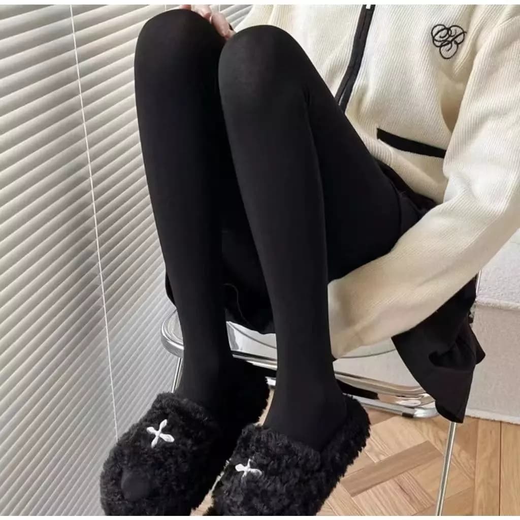 Meia Calça Flanelada Cintura Alta Com Pé Fio 80 Térmica Preta Feminina Frio forrada